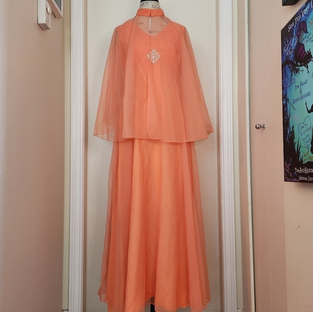 70s Empire Waist Maxi Dress Capelette